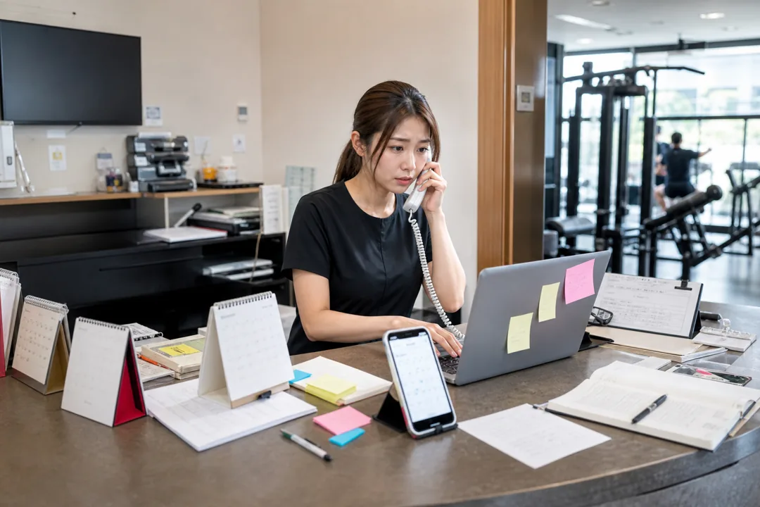 受付で情報がバラバラになっている店舗のイメージ
